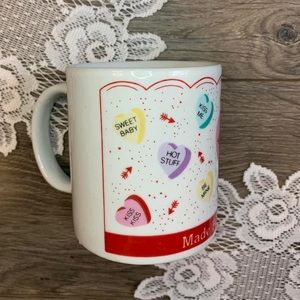 Vintage Candy Conversation Hearts “Made For Each Other” Graphic Ceramic Mug.